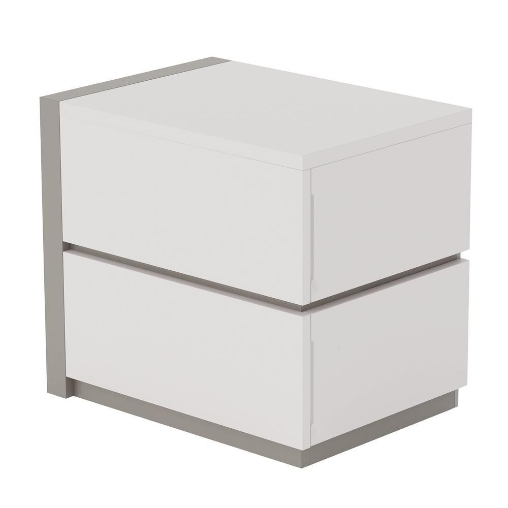 Manila Gloss White and Grey Modern 2-Drawer Nightstand