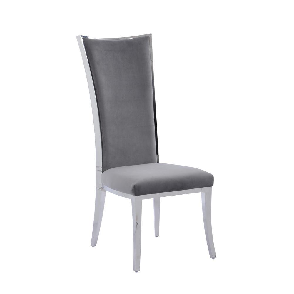 Elegant High-Back Gray Faux Leather Side Chair with Stainless Steel Frame