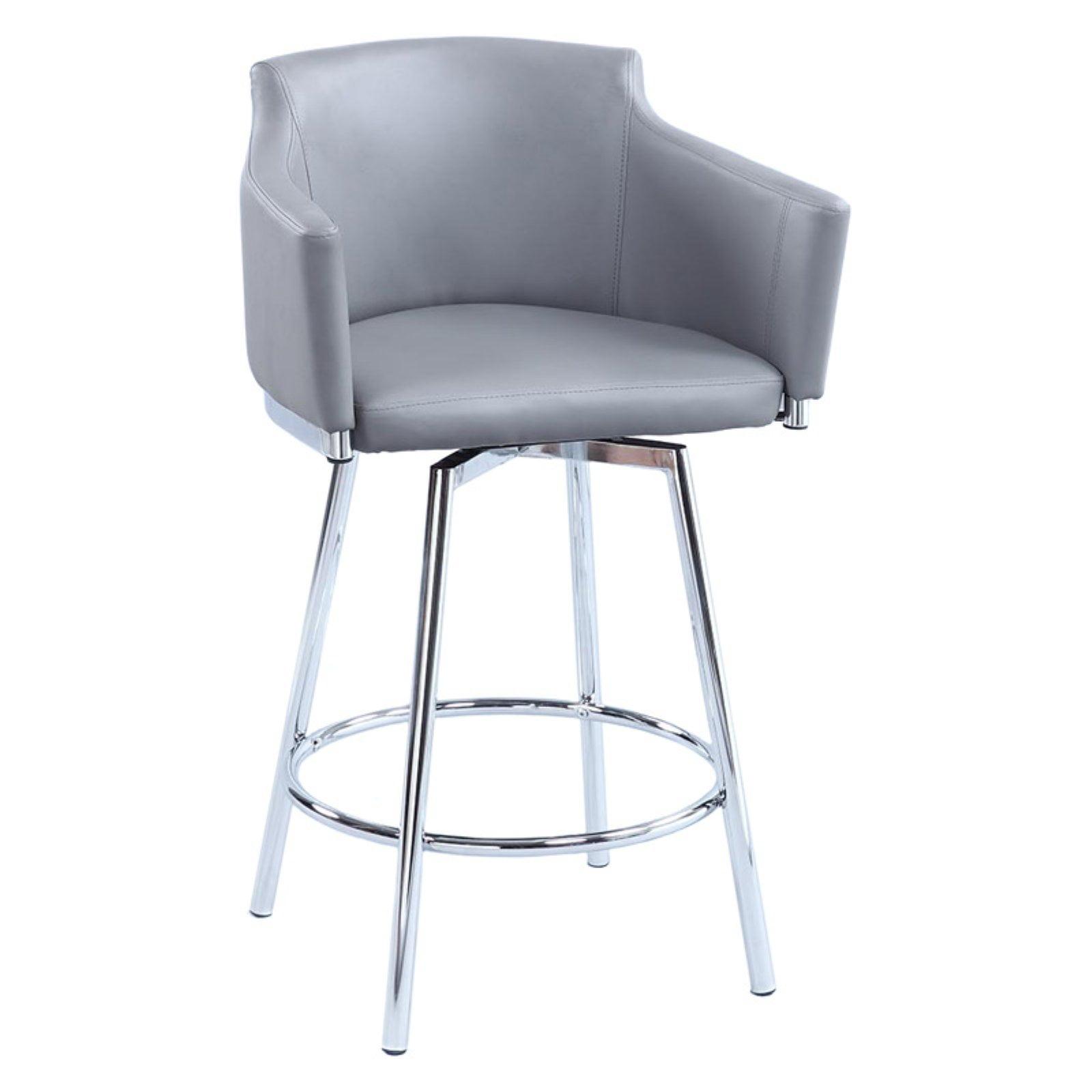 Gray Faux Leather Swivel Counter Stool with Chrome Base