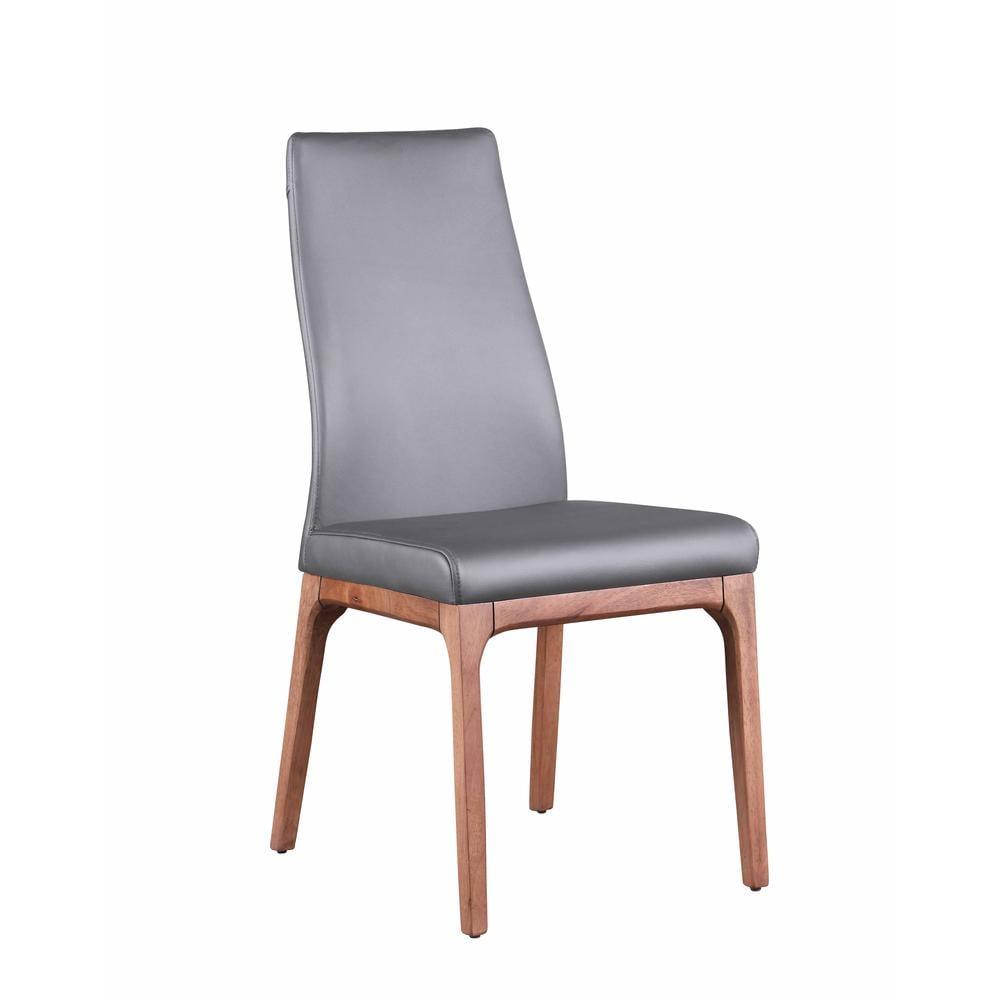 Gray Faux Leather Upholstered Side Chair with Walnut Legs