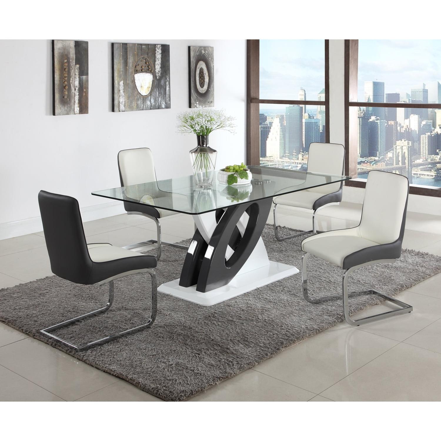 Stella 39'' x 67'' Glass Top Dining Table with Two-Tone Pedestal