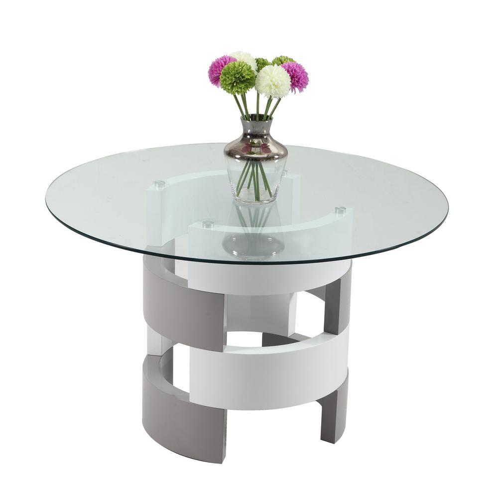 Round Glass Dining Table with White and Gray Base