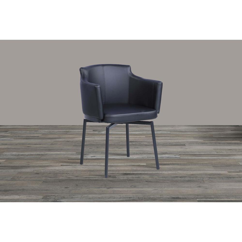 Black Faux Leather Swivel Club Arm Chair with Steel Legs