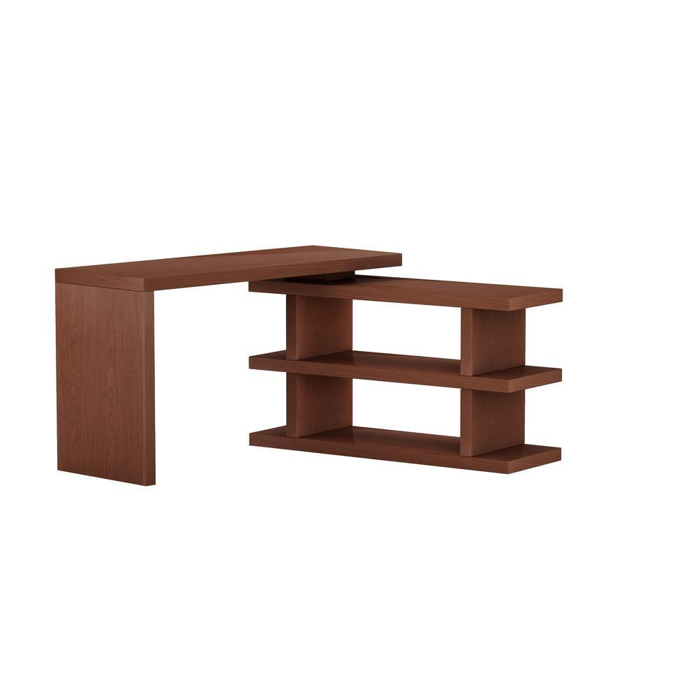 Walnut Veneer 53" Wide Motion Home Office Desk with Rotating Shelves