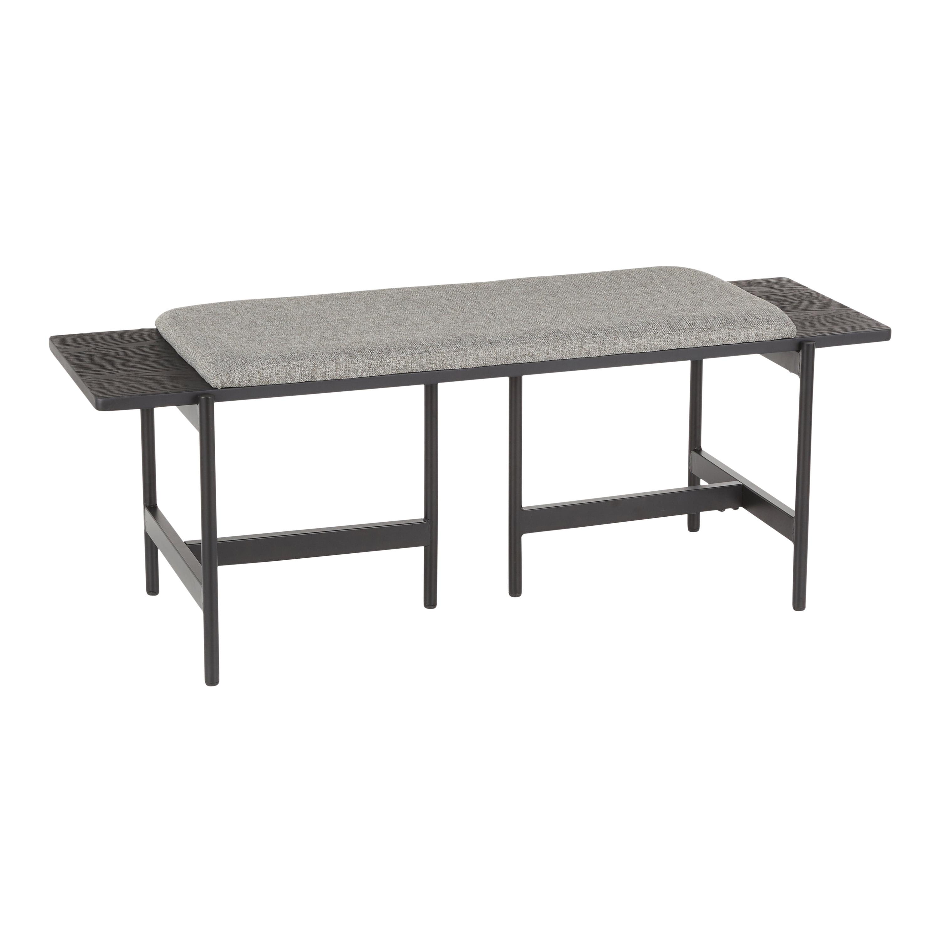 Chloe Contemporary 47.5" Grey Fabric and Black Metal Bench