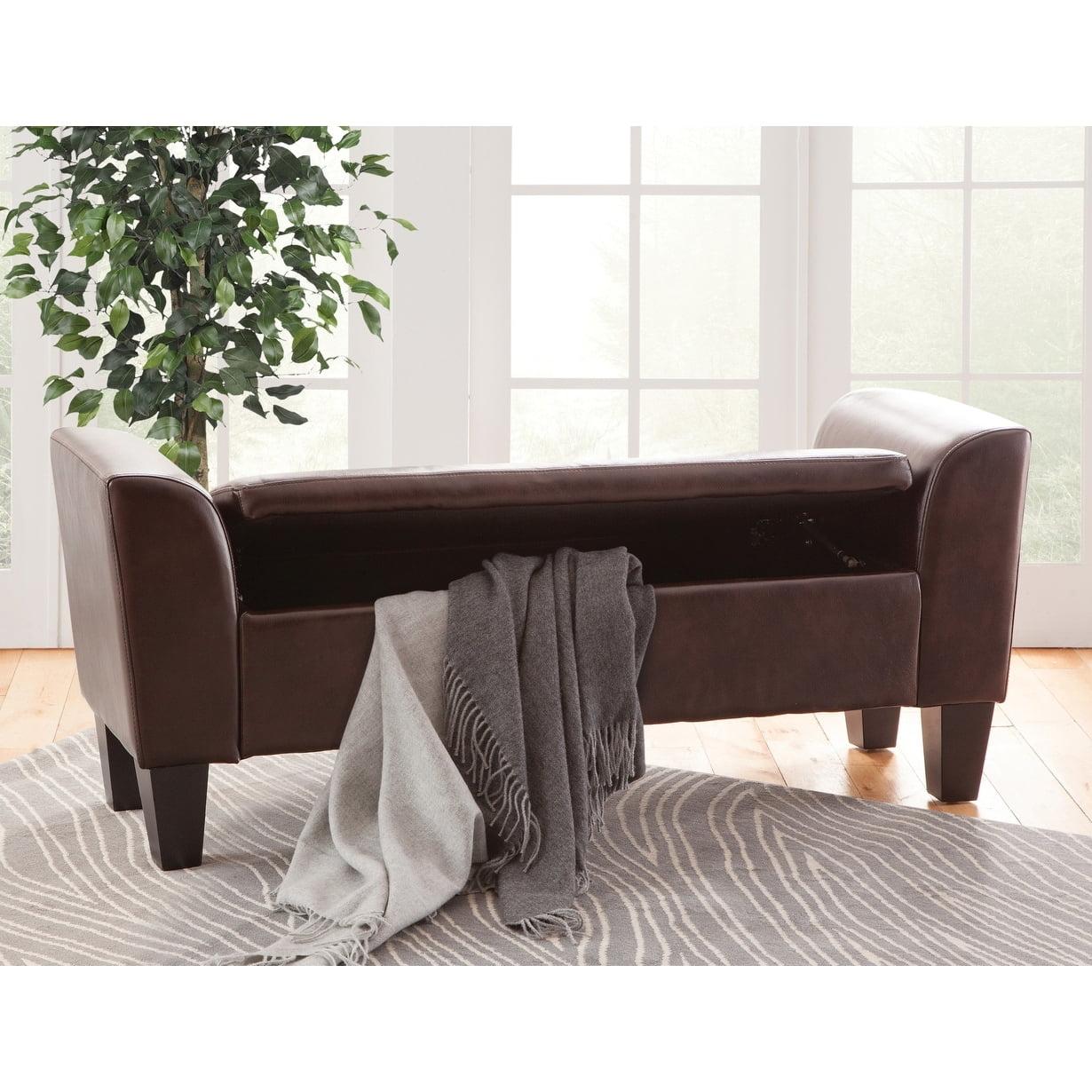 Claire Faux Leather Flip Top Storage Bench with Arms