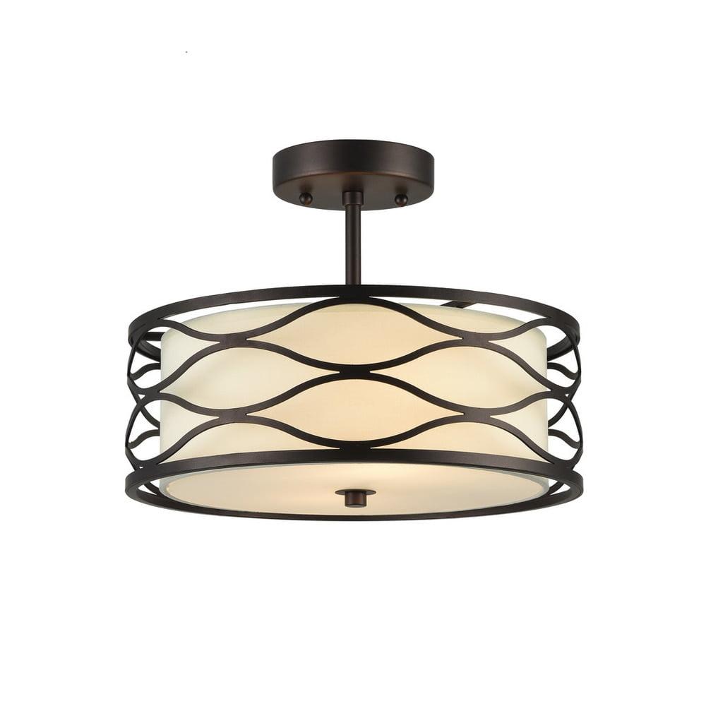 Oil Rubbed Bronze Semi-Flush Mount with Fabric Shade