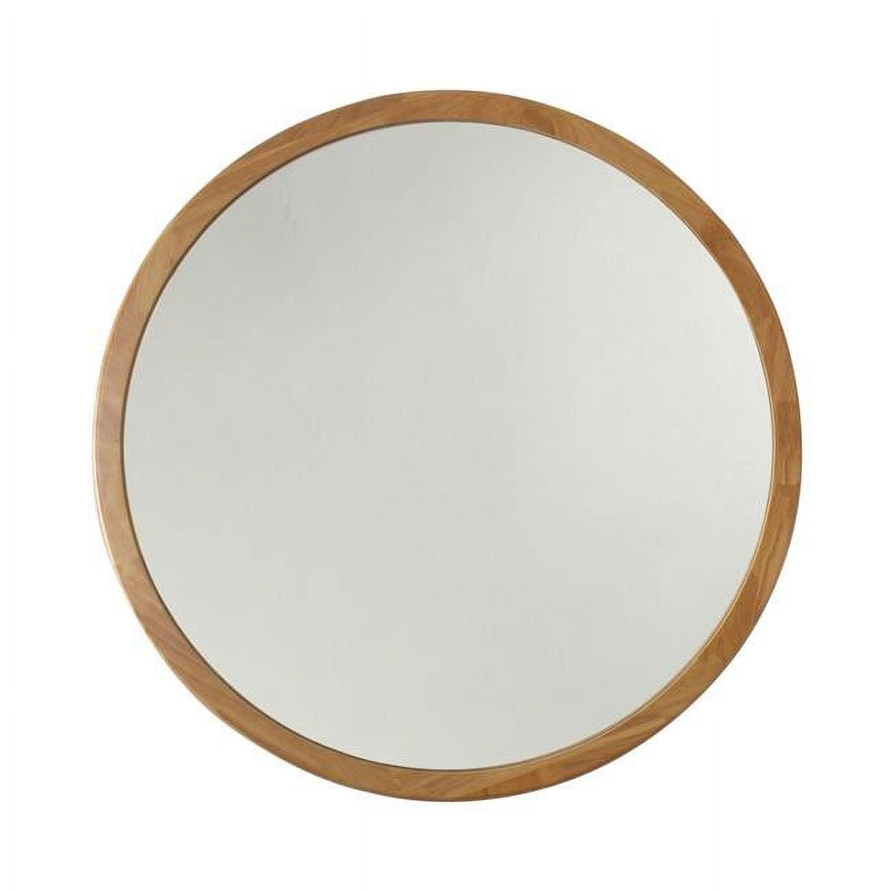 Round Natural Wood Framed Wall Mirror 35" Height