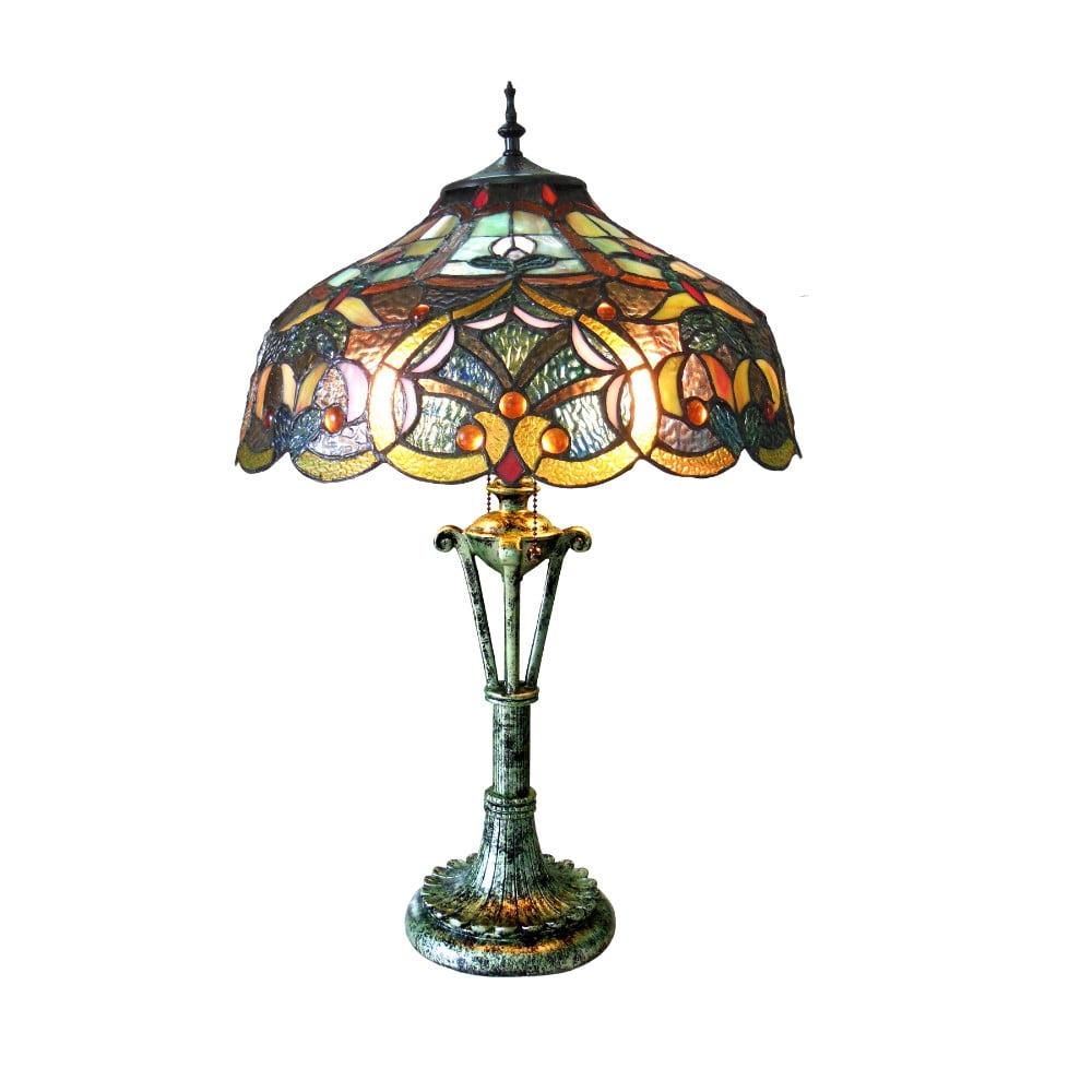 Alessandra Victorian Bronze 17" Stained Glass Table Lamp