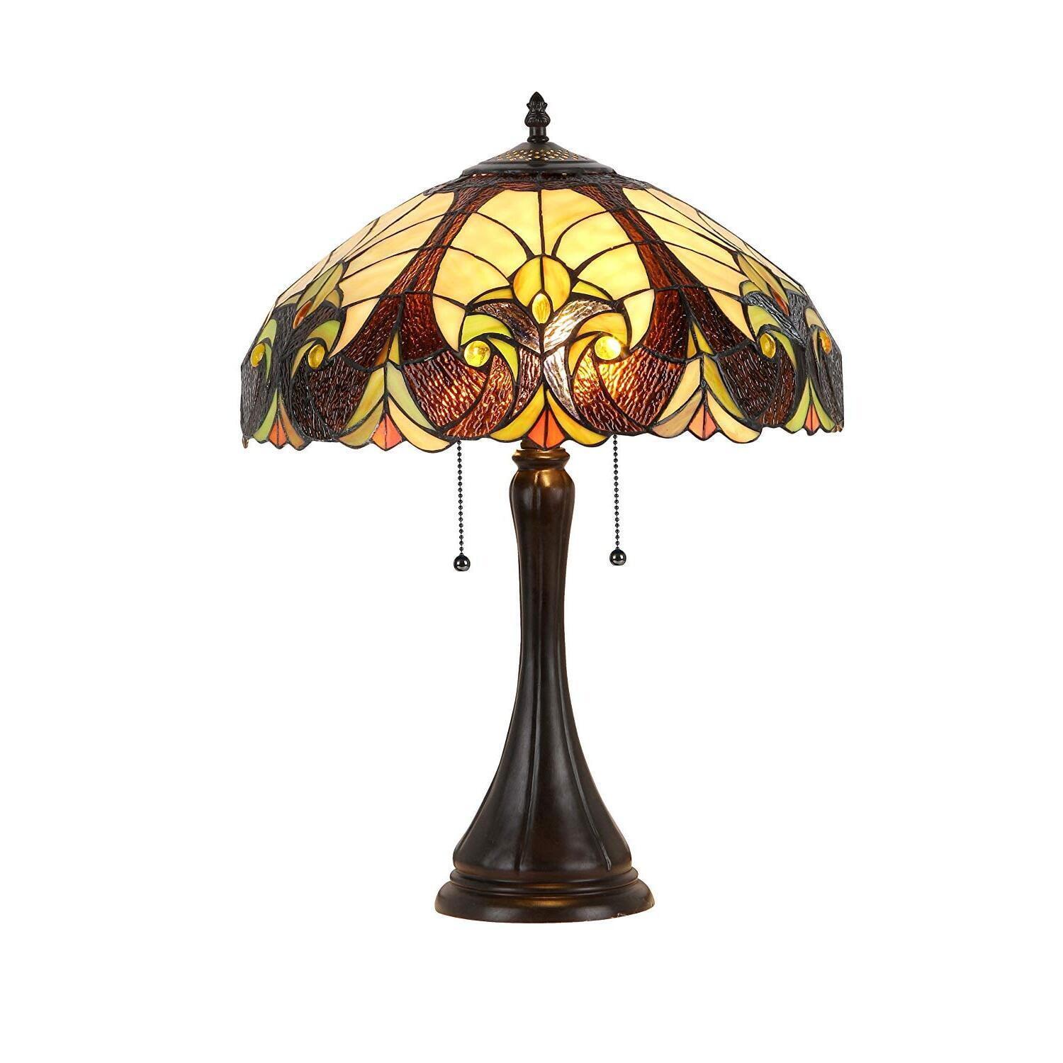 Amor Tiffany-Style Victorian Bronze Table Lamp with Glass Shade