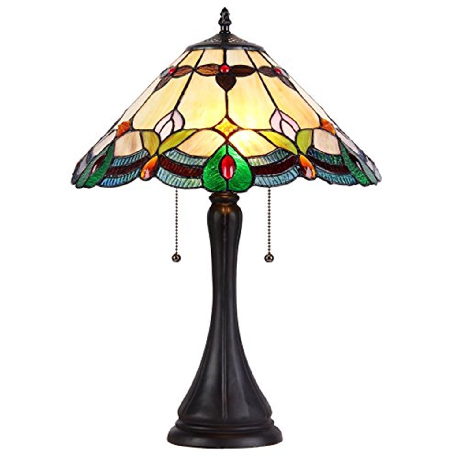 Victorian Elegance 21'' Bronze Table Lamp with Multicolor Stained Glass Shade