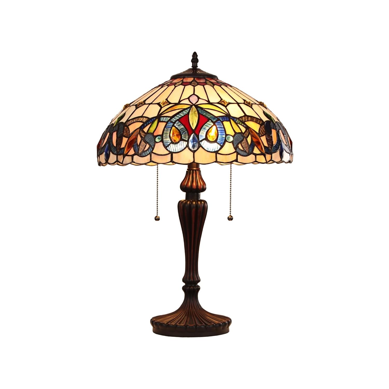 Elegant Victorian-Style Bronze 2-Light Table Lamp with Stained Glass