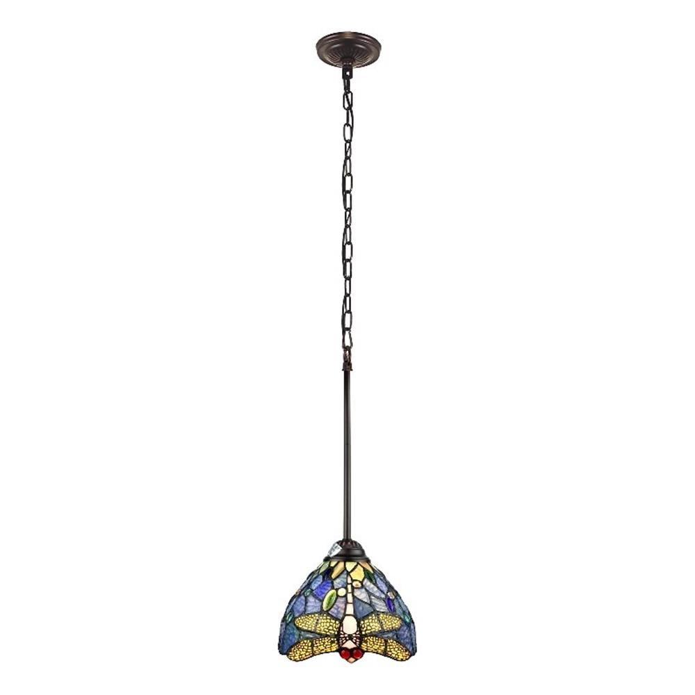 Chloe Lighting Sunniva Dragonfly Tiffany-Style 1 Light Mini-Pendant 8 Inch Wide