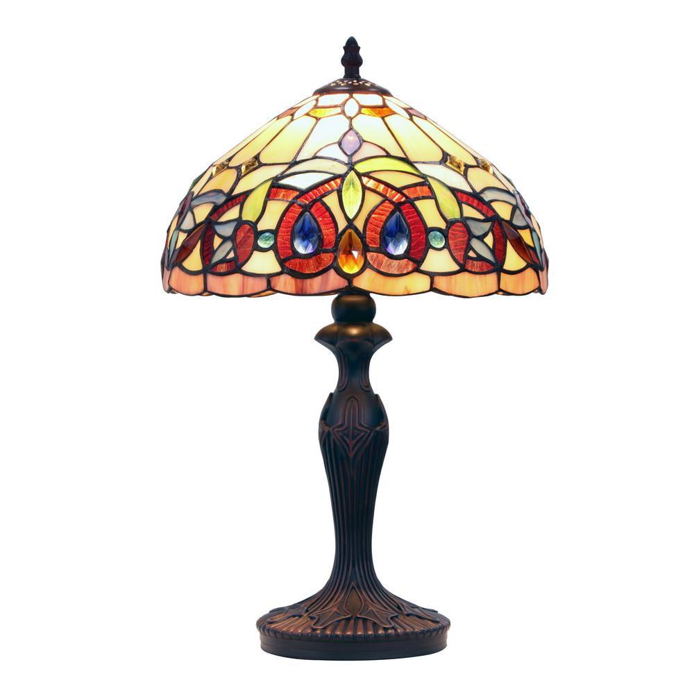 Victorian Tiffany-Style Bronze Stained Glass Table Lamp