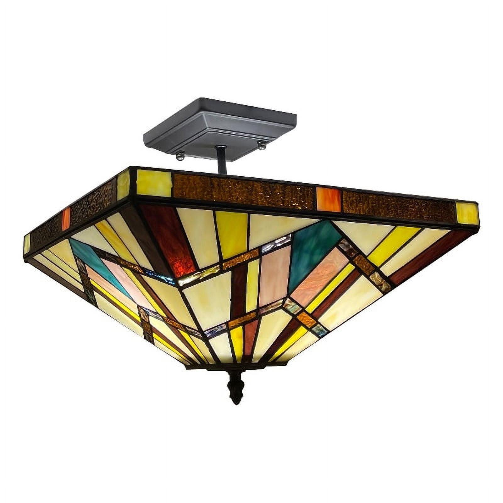 Mission Tiffany-Style Semi-Flush 15" Bronze Glass Ceiling Fixture