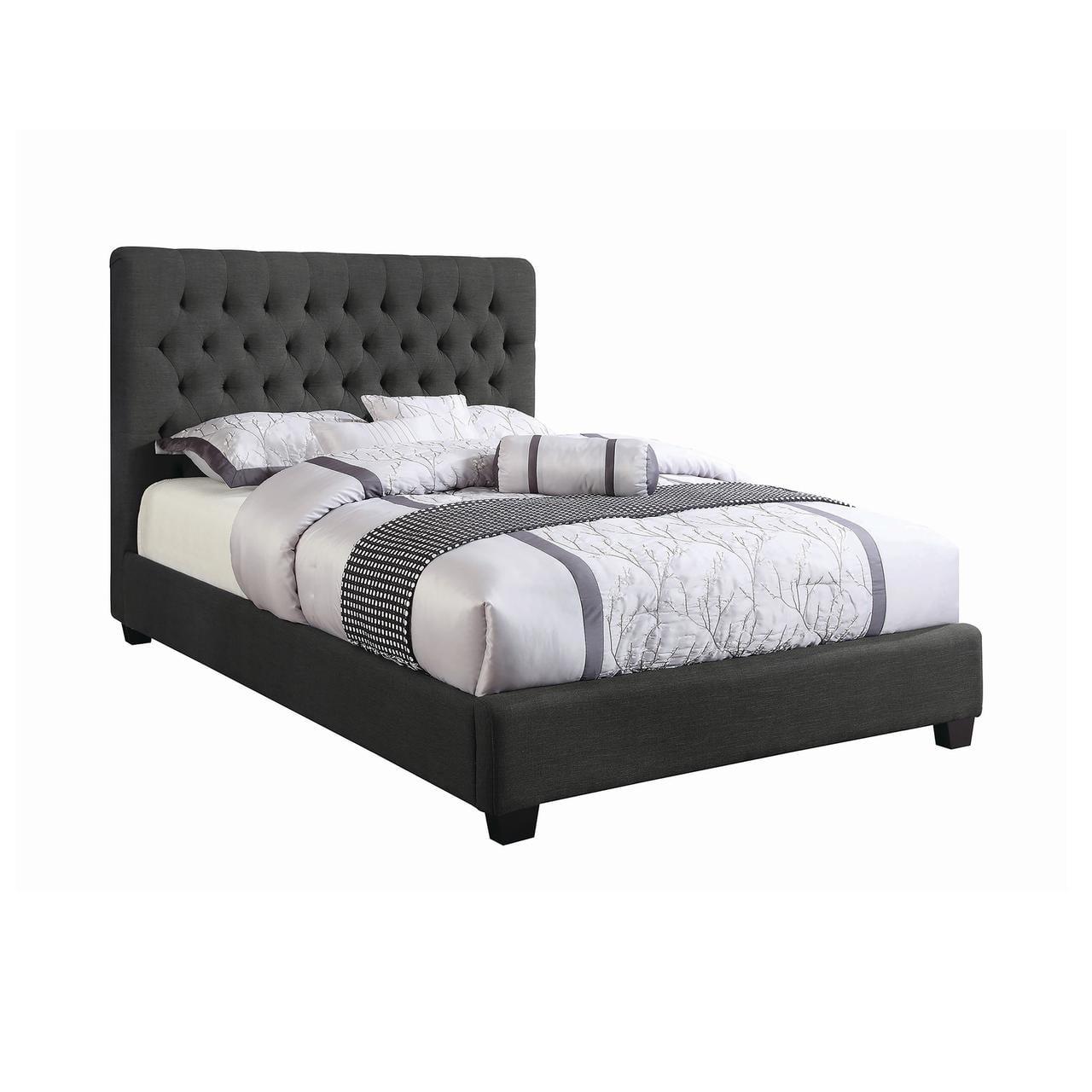 Charcoal King Tufted Upholstered Bed with Wood Frame