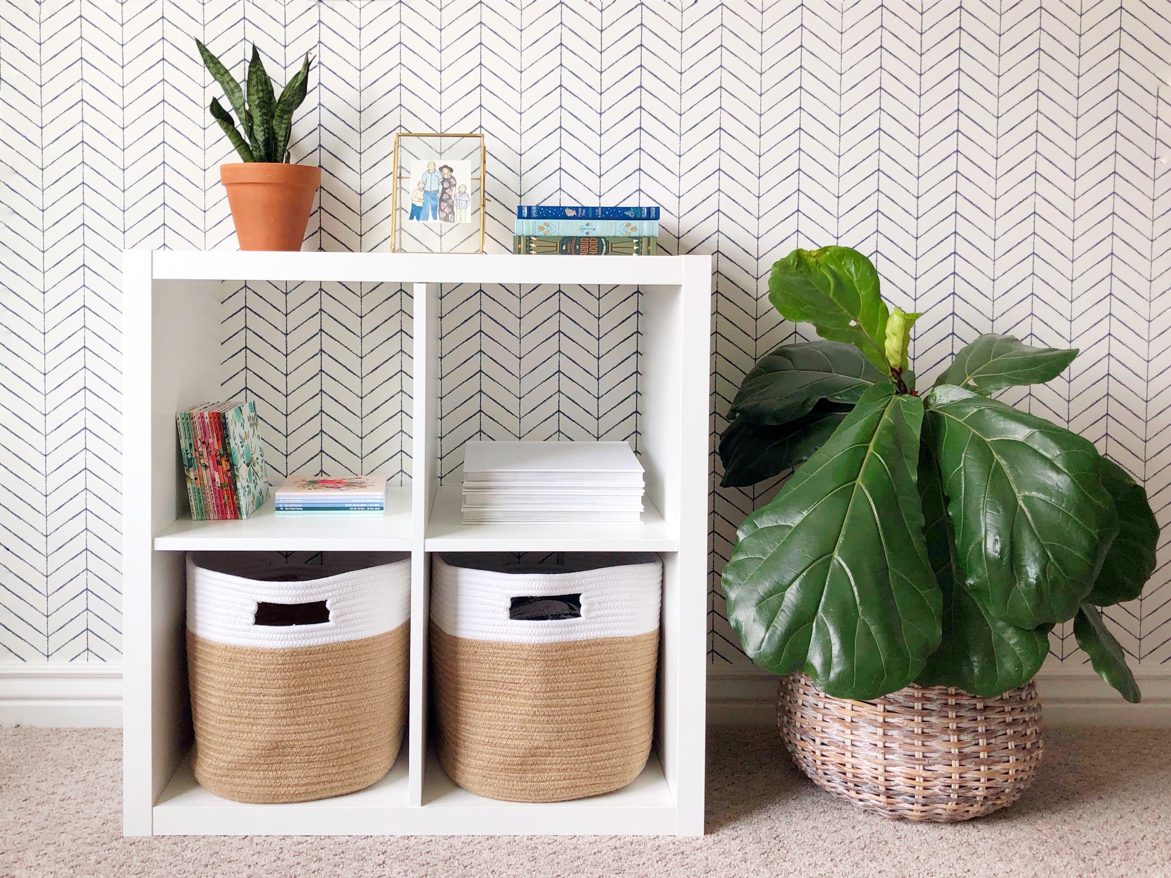 Modern White Fabric Cube Storage Baskets with Cotton Handles - Set of 2