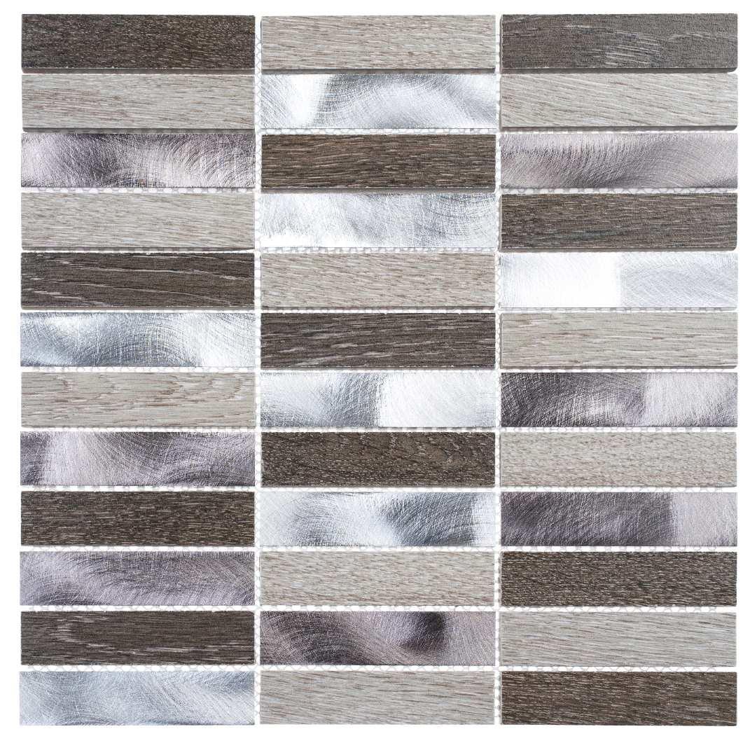 Chocolat-Stacked 1" x 4" Porcelain/Metal Grid Mosaic Kitchen Backsplash, Bathroom, Shower, Wall and Floor Tile