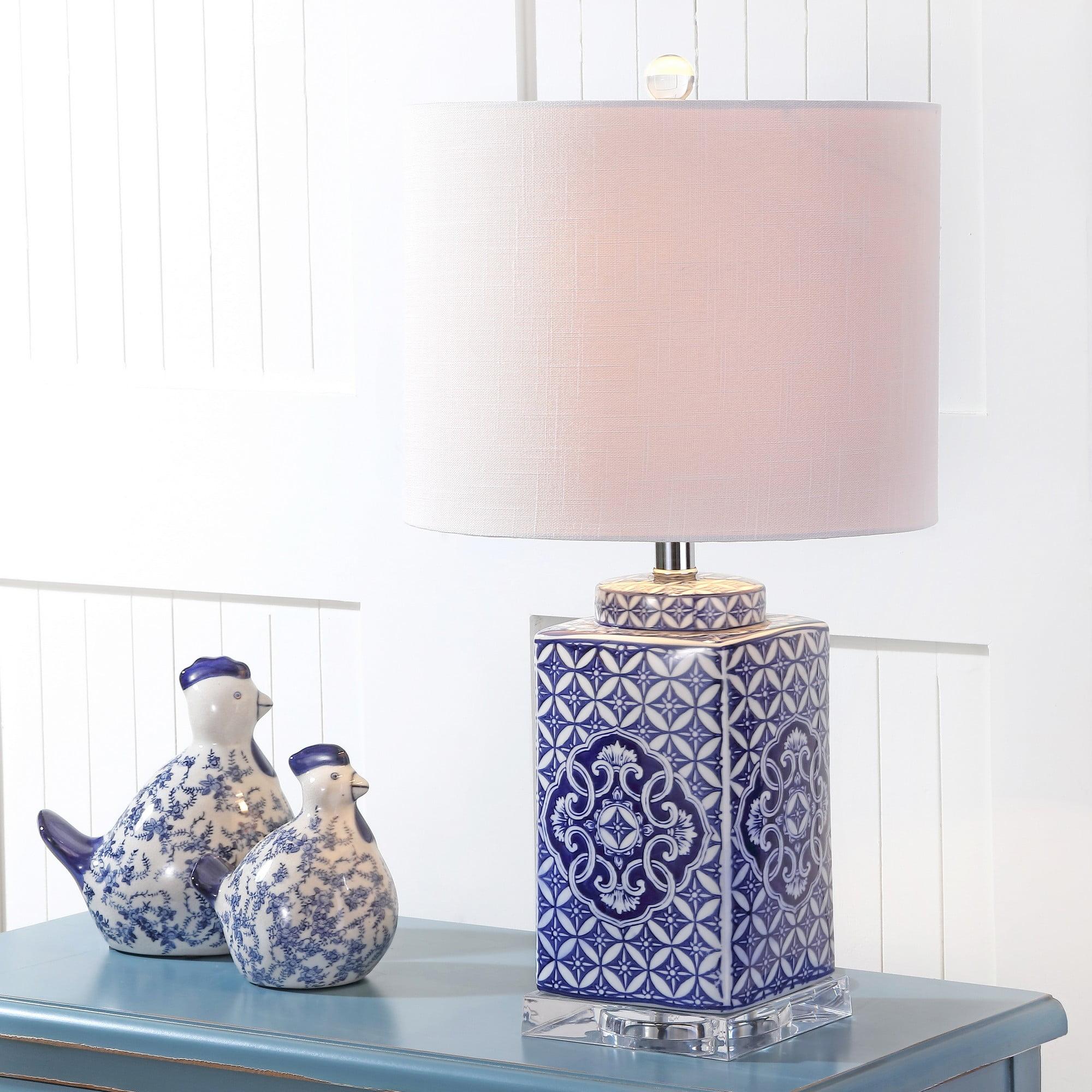 Chinoiserie Blue and White Ceramic 23" Table Lamp with Linen Shade