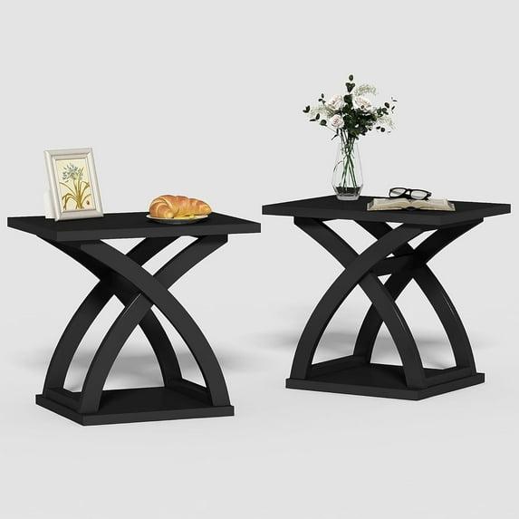End Side Table Set Of 2, Modern End Table With Storage Shelf, X-Design Side Table Living Room