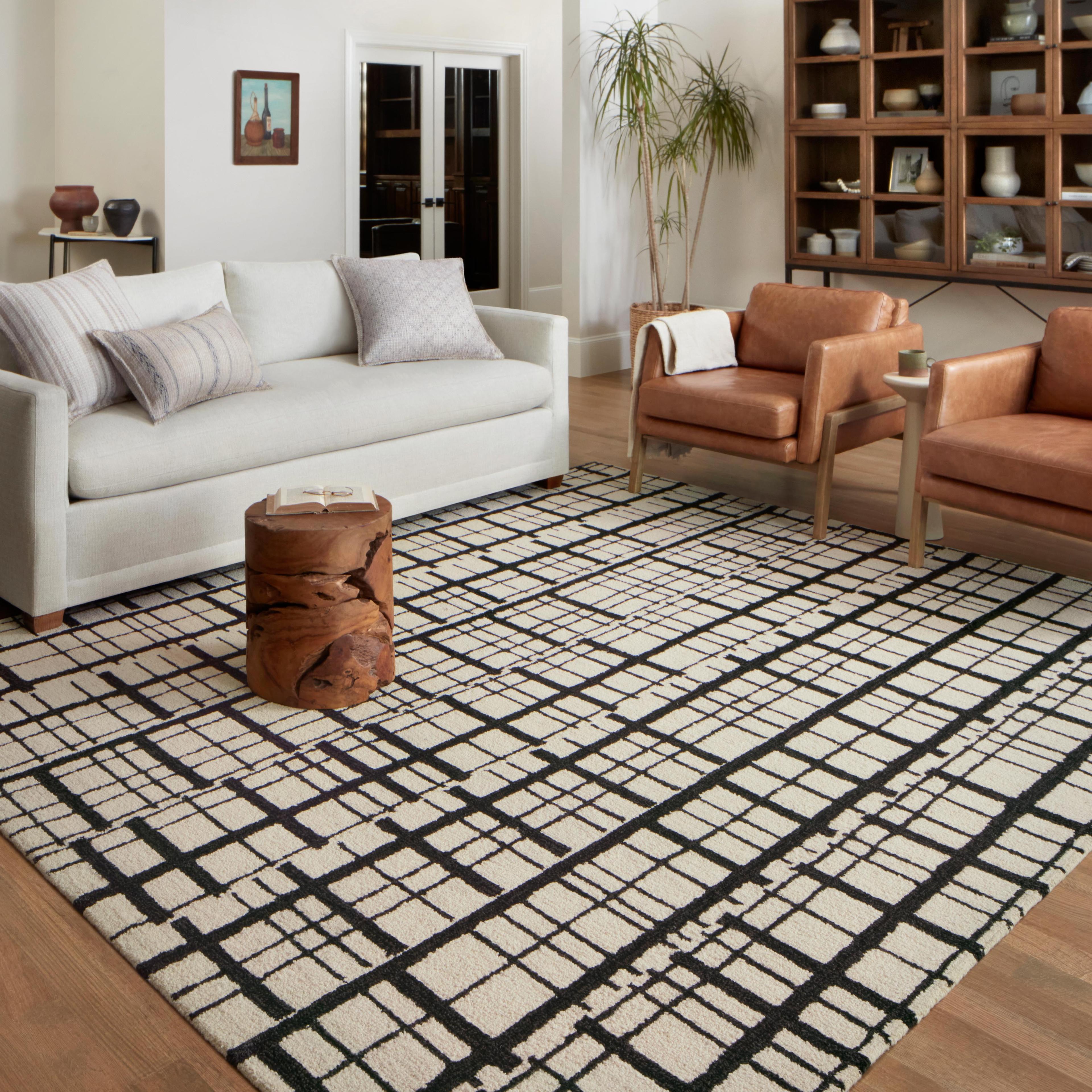 Polly Oversized Grid Black and Ivory Hand-Tufted Wool Rug