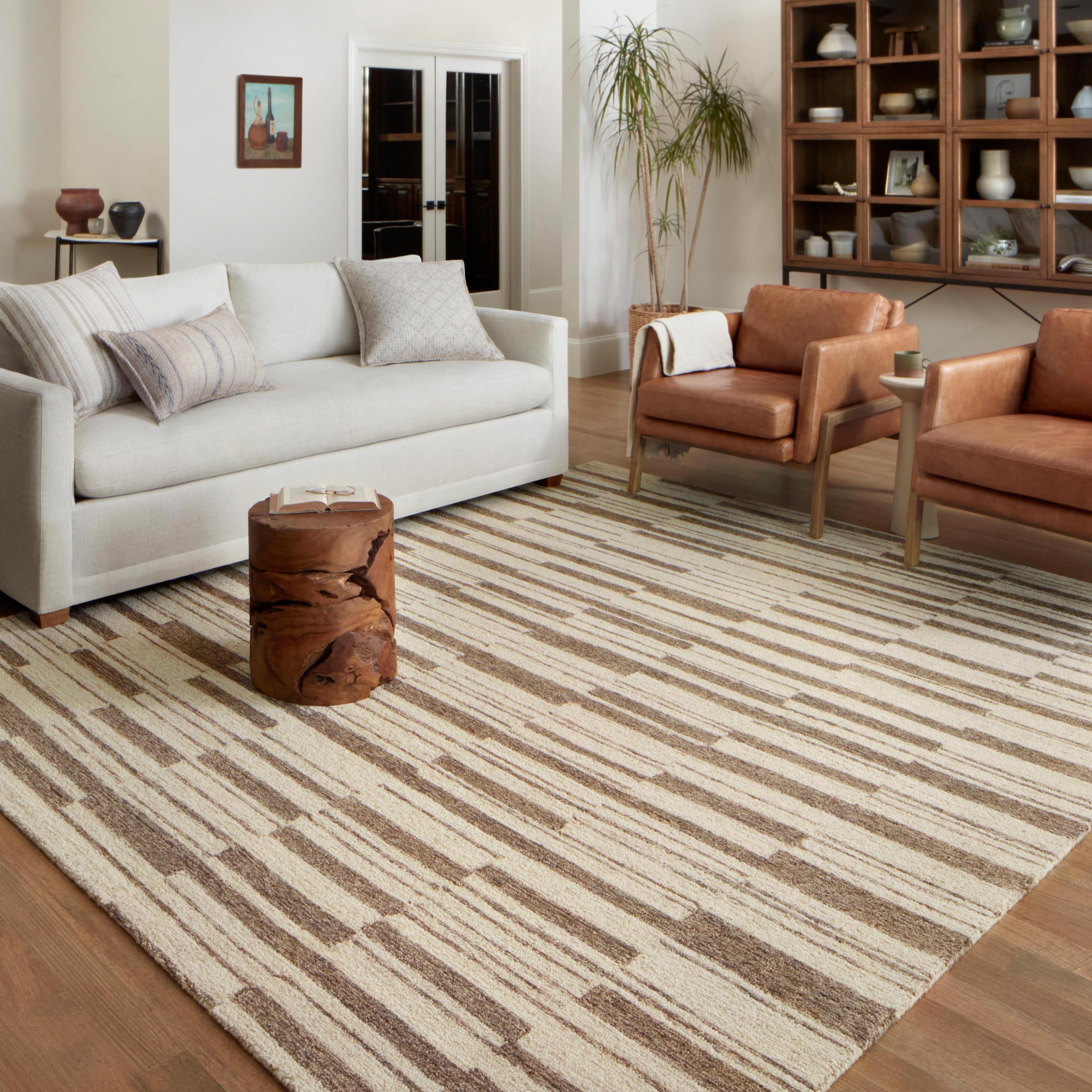 Chris Loves Julia x Loloi Polly Striped Beige/Tobacco 18" x 18" Sample Area Rug