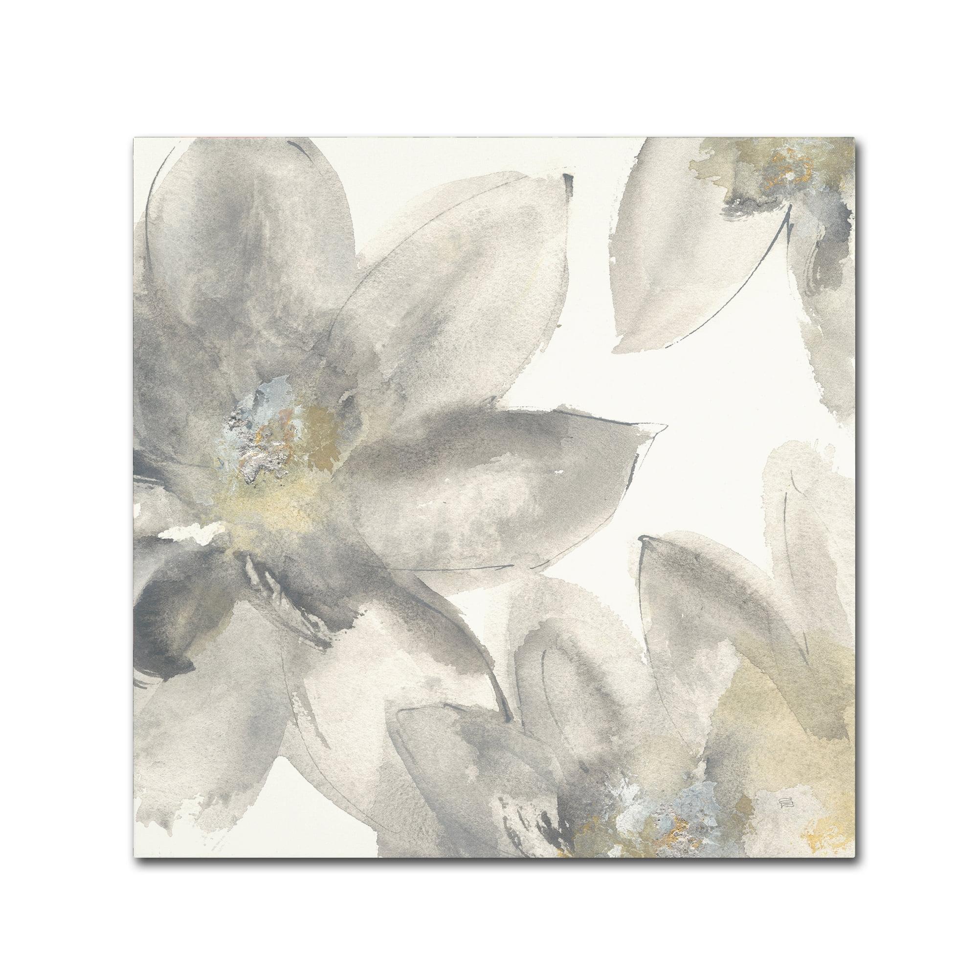 Gray and Gold Floral Watercolor Canvas Art, 18'' x 18''