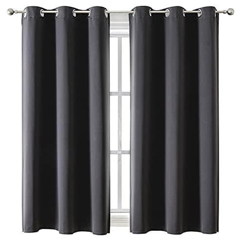 Dark Grey Thermal Insulated Blackout Grommet Curtains, 42 x 63 Inch