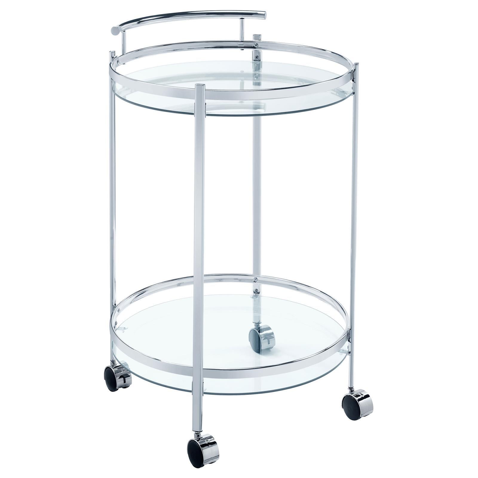 Coaster Chrissy 2-tier Contemporary Round Glass Bar Cart in Chrome and Clear