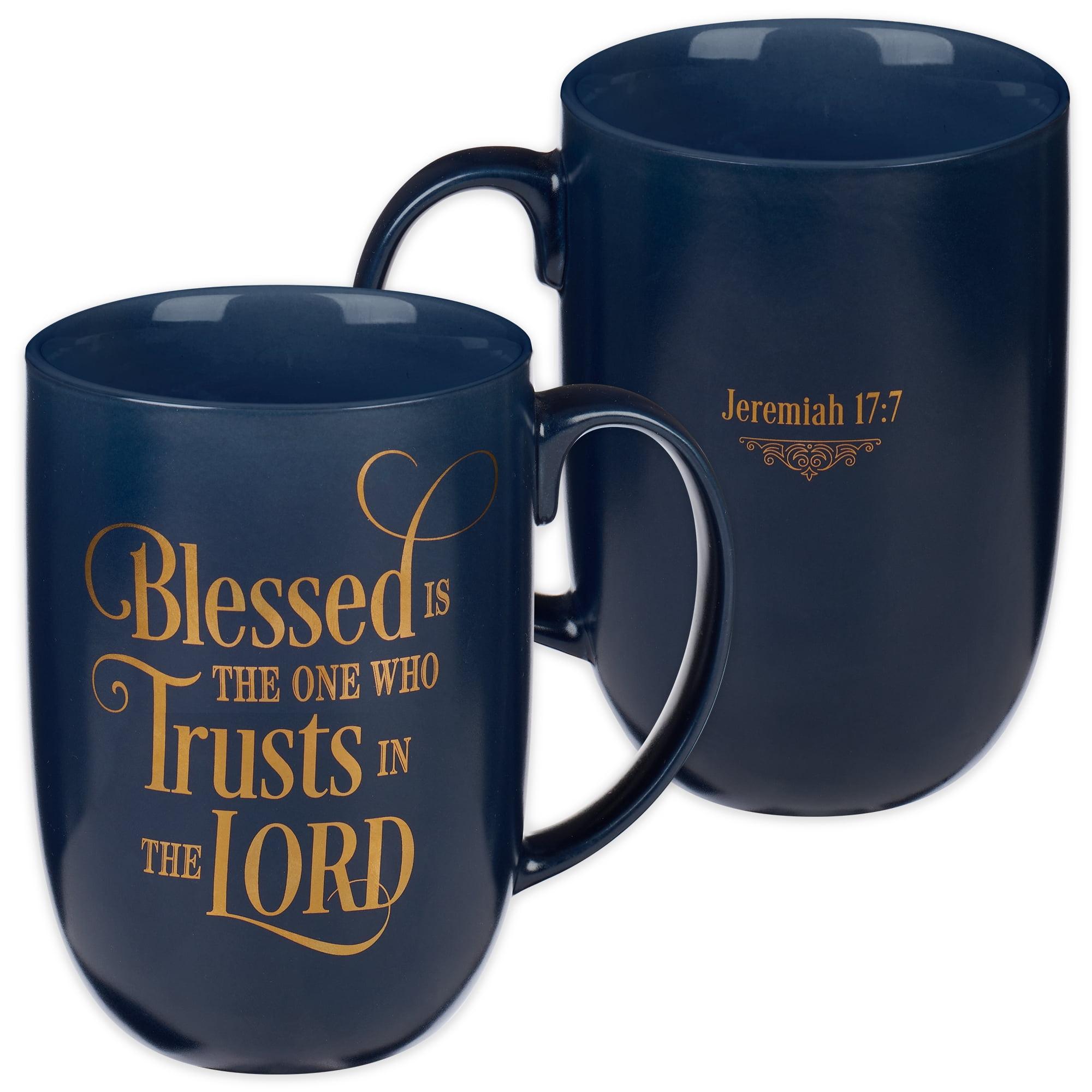 Navy Blue Ceramic Inspirational Coffee Mug with Gold Accents, 15 oz