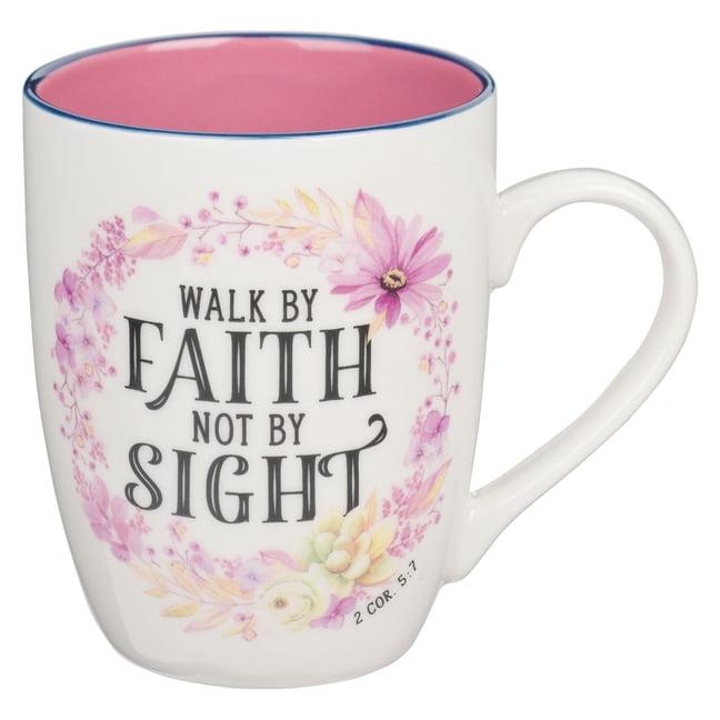 Christian Art Gifts Taza de Té y Café de Cerámica para Mujer: Camina por la Fe - 2 Cor. 5:7 Versículo Bíblico Inspirador, Rosa, 12, (Tapa Dura)