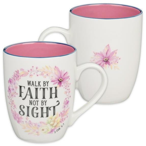 Christian Art Gifts Taza de Té y Café de Cerámica para Mujer: Camina por la Fe - 2 Cor. 5:7 Versículo Bíblico Inspirador, Rosa, 12, (Tapa Dura)