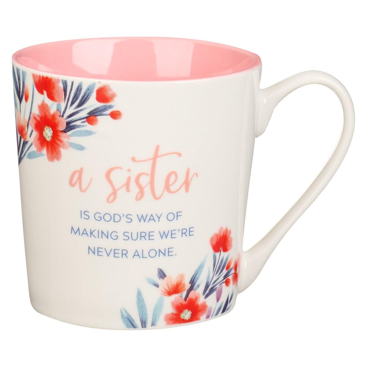 Pink and White Floral Ceramic Sister Mug with Scripture