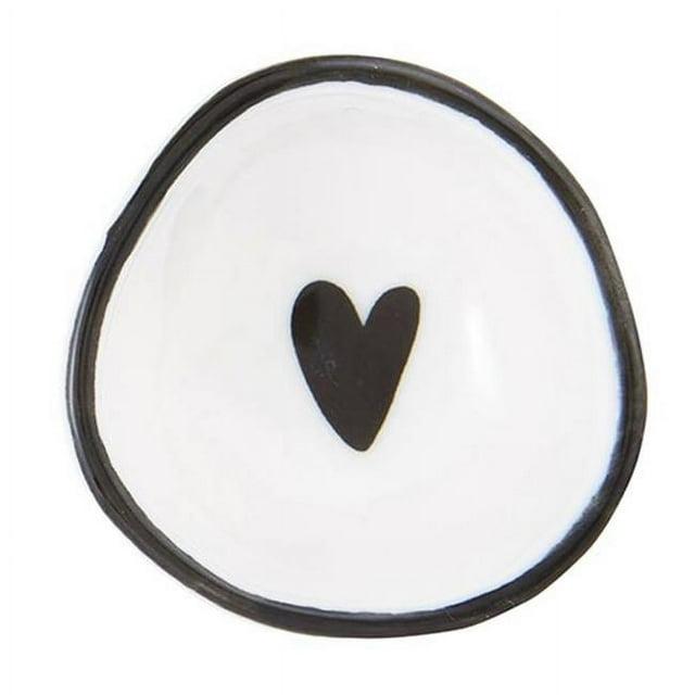 2" Handmade White Ceramic Ring Holder Dish with Heart Design