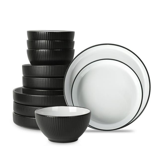 Christian Siriano Christian Siriano Larosso 12-Piece Dinnerware Set with Dinner Bowls and Pasta Bowls, Stoneware