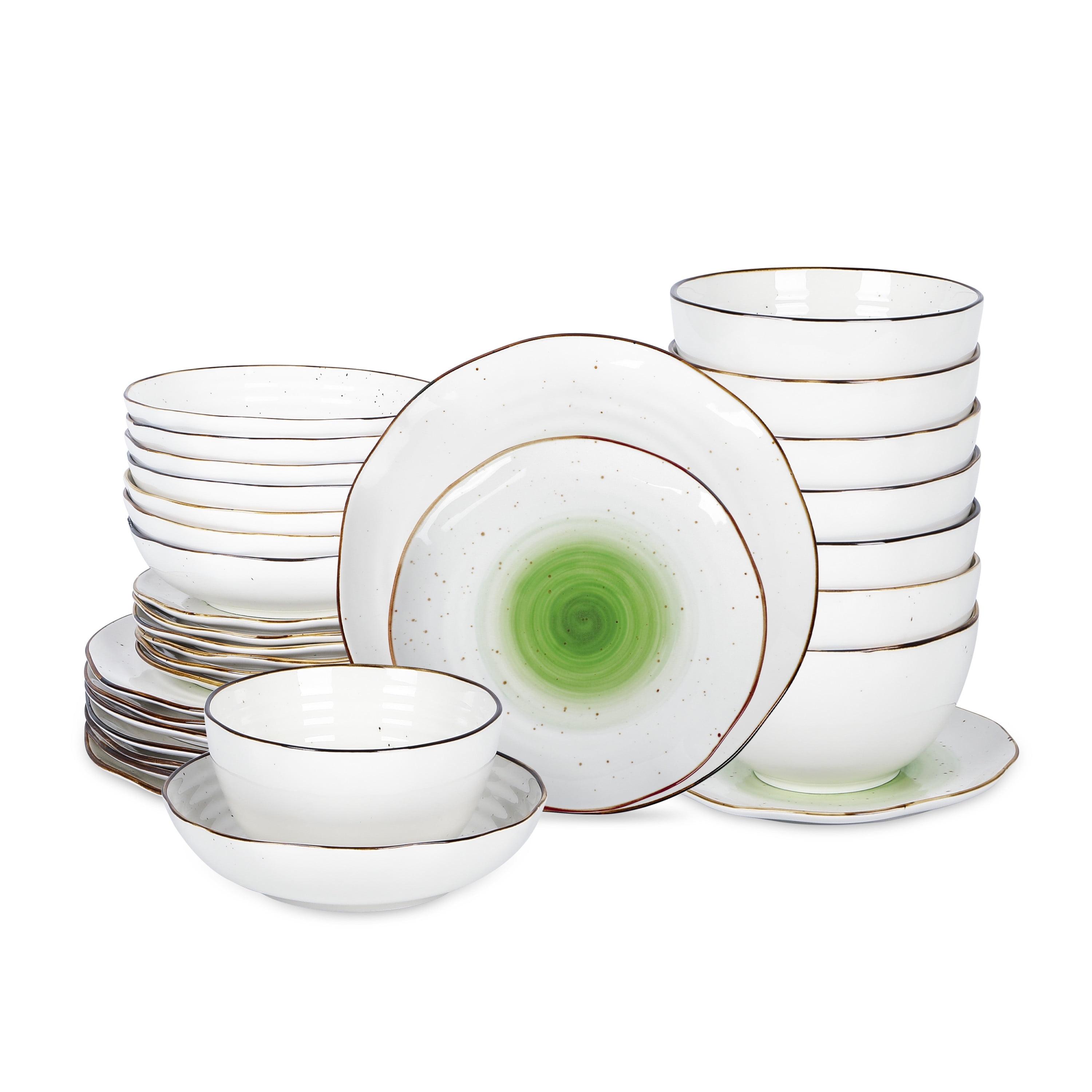 Christian Siriano Luma 32-Piece Dinnerware Set Porcelain, Service for 8, Green