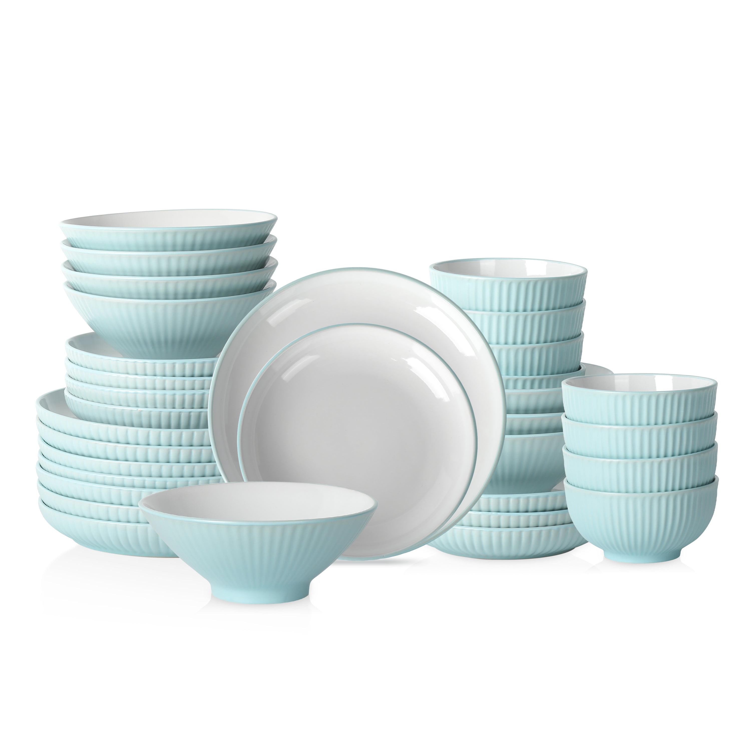 Teal Ribbed Ceramic 32-Piece Dinnerware Set for 8