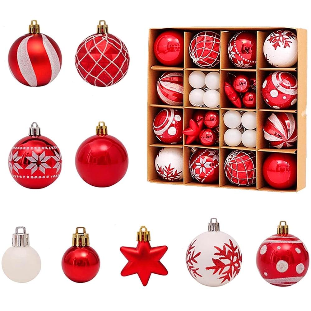 Zhourta 42Pcs White and Red Christmas Hanging Balls Christmas Proof Ball Ornaments for Party Holiday Christmas Tree Supplies Home Yard Decor