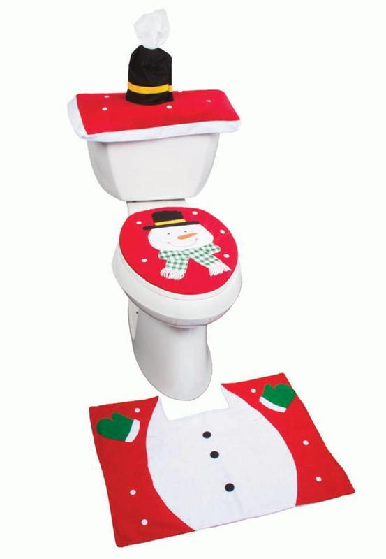 Imperial Home Holiday Themed Snowman Christmas Bathroom Rug and Toilet Seat Cover Set