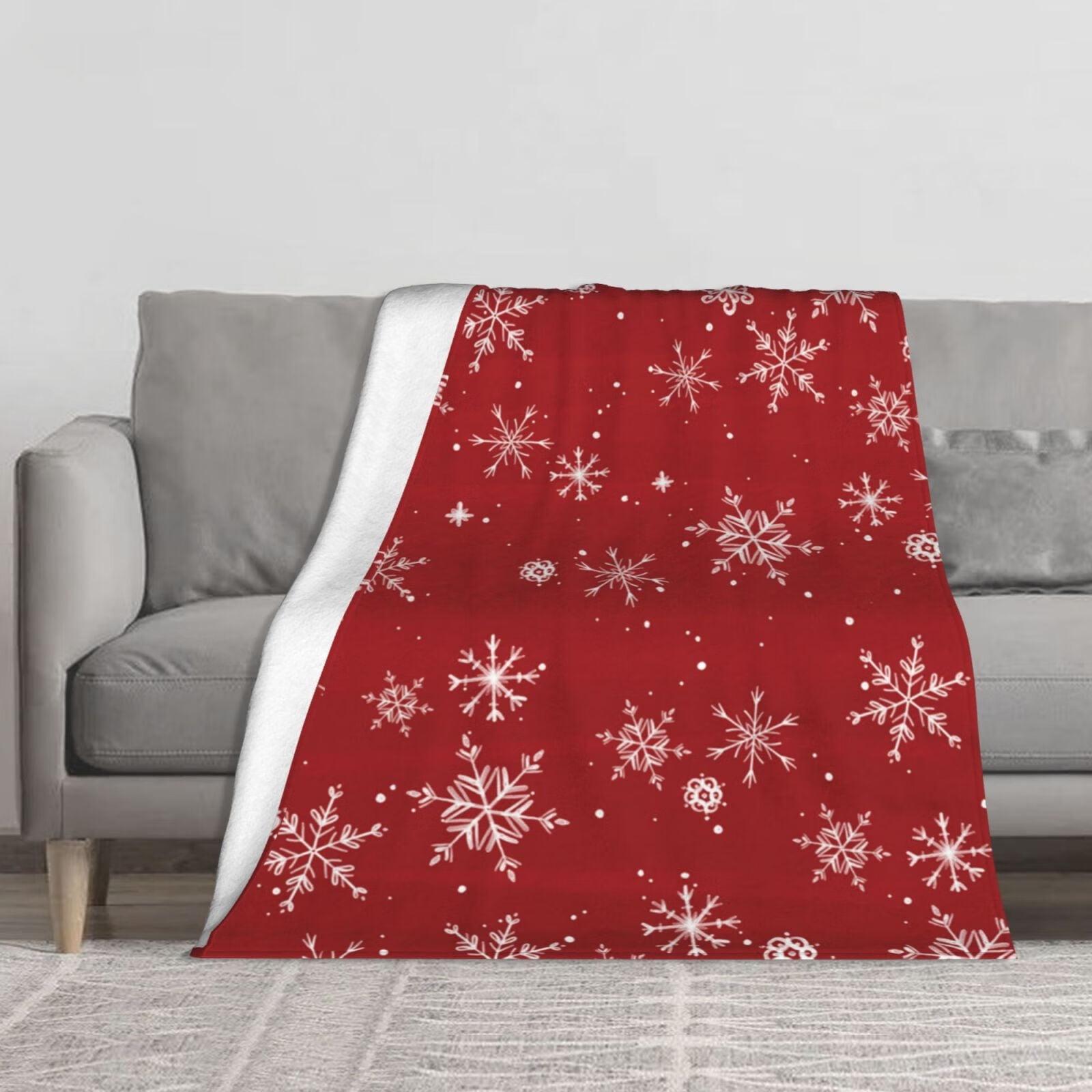 Red and White Snowflake Fleece Christmas Throw Blanket