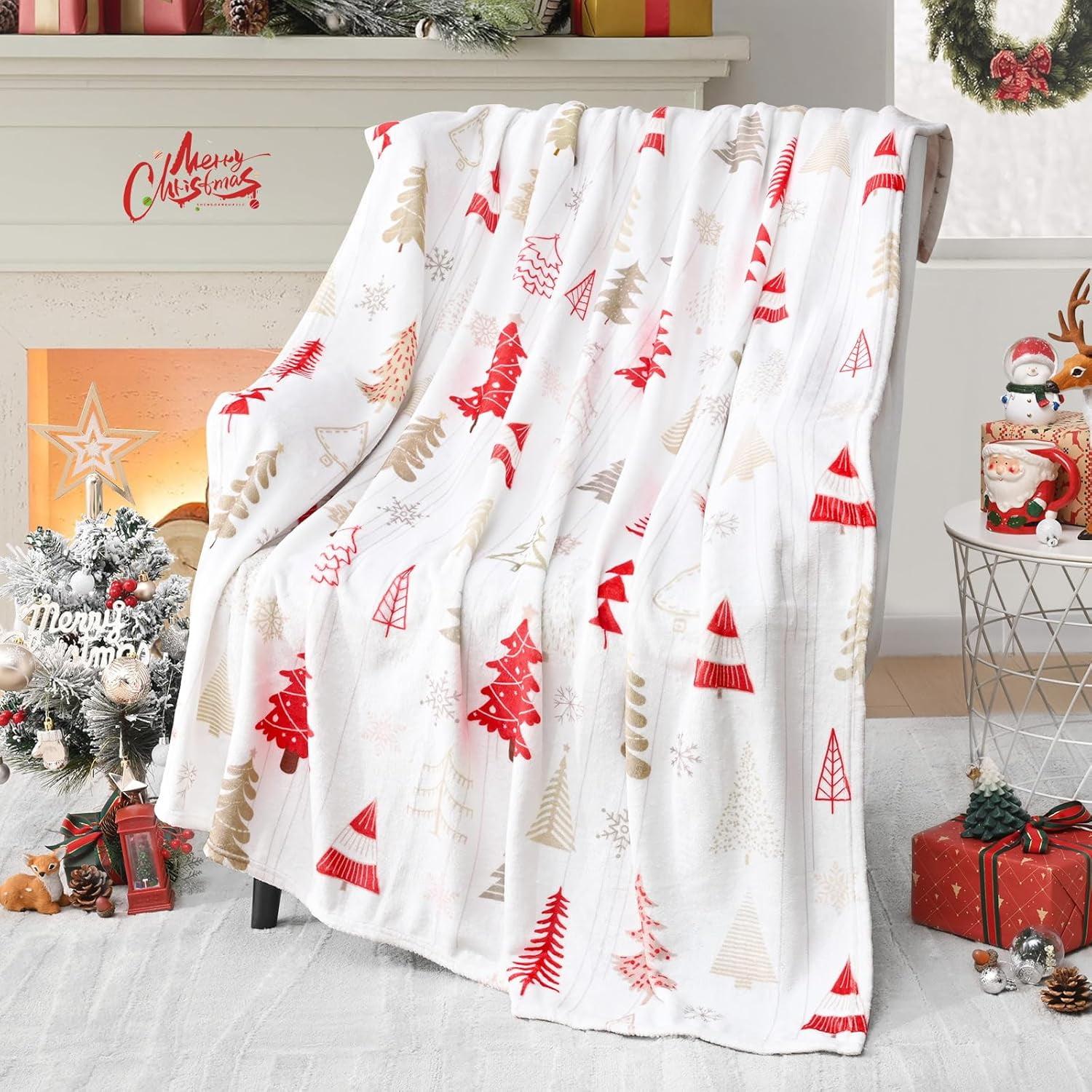 Red and White Snowflake Fleece Christmas Throw Blanket