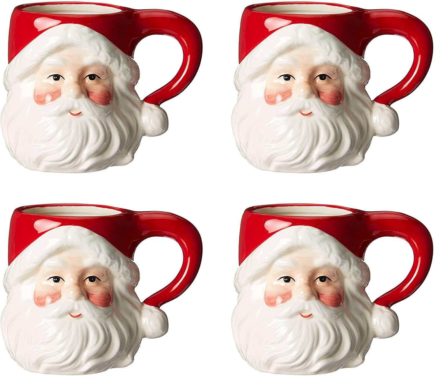 Festive Ceramic Santa Mugs Set of 4 for Christmas