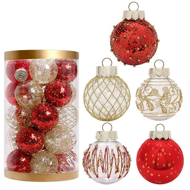 Christmas JoyMoreHome 25Pcs Christmas Tree Ball Ornaments 2.36" Red White Shatterproof Hanging Christmas Ball Ornaments for Xmas New Year Birthday Home Party Supplies