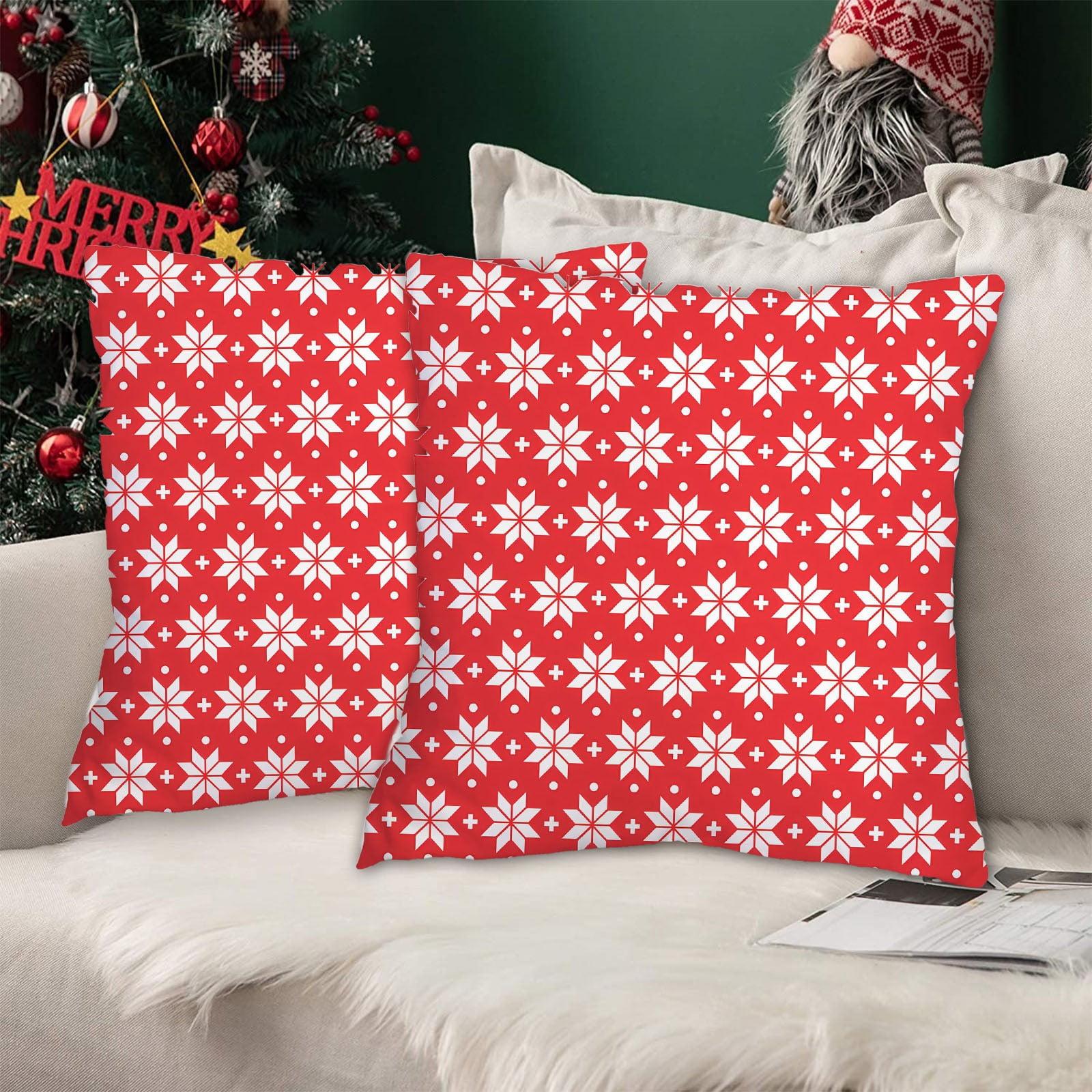 PAVILIA Set of 2 Throw Pillow Covers, Decorative Velvet Square Cushion Cases for Bed Sofa Couch Bedroom Living Room, Snowflake Red/18 x 18