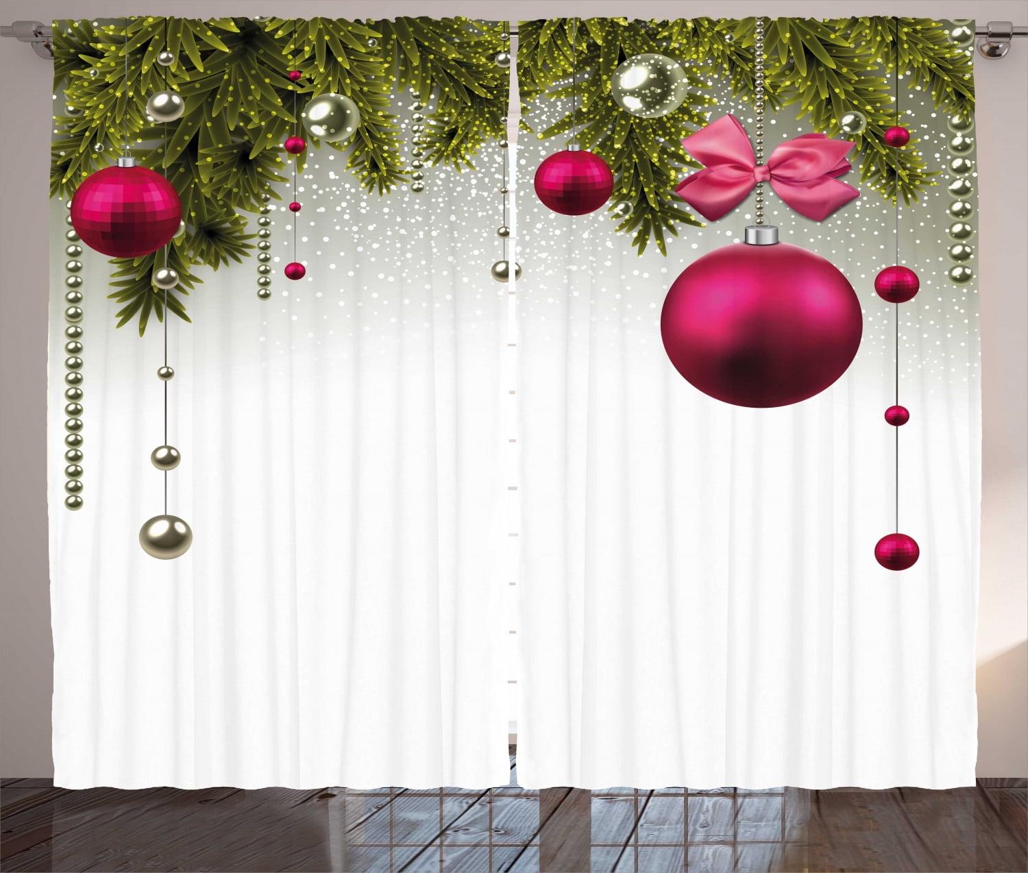 Christmas Red and Green Polyester Light-Filtering Curtain Panels, Set of 2