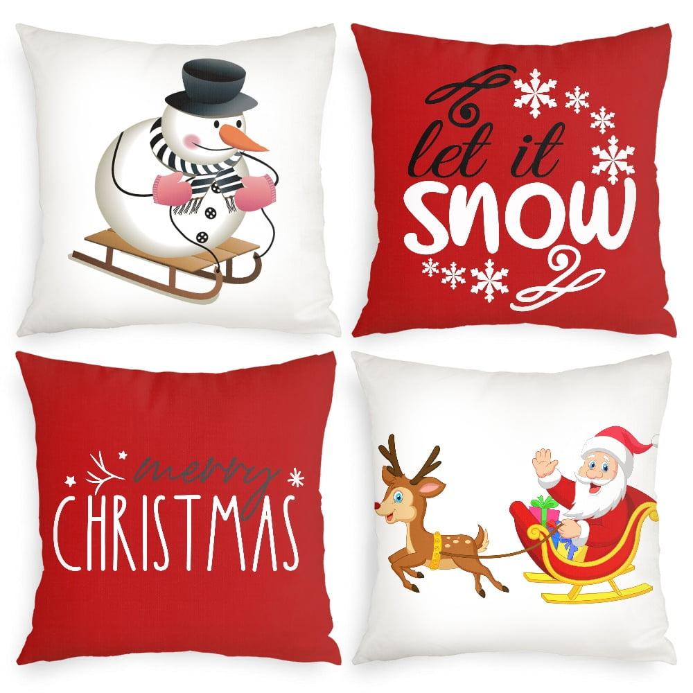 Christmas Decorations Soft Pillowcases 4 pieces 18"x18" Farmhouse Christmas Decorations Cushion Covers for Home Couch Bedroom Bed