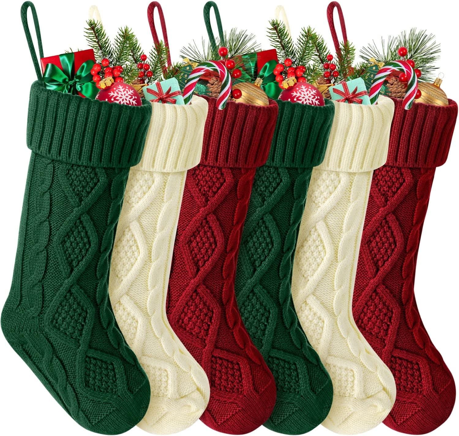 MOVSSOU Knit Christmas Stockings 18" Rustic Farmhouse Stocking 6 Pack