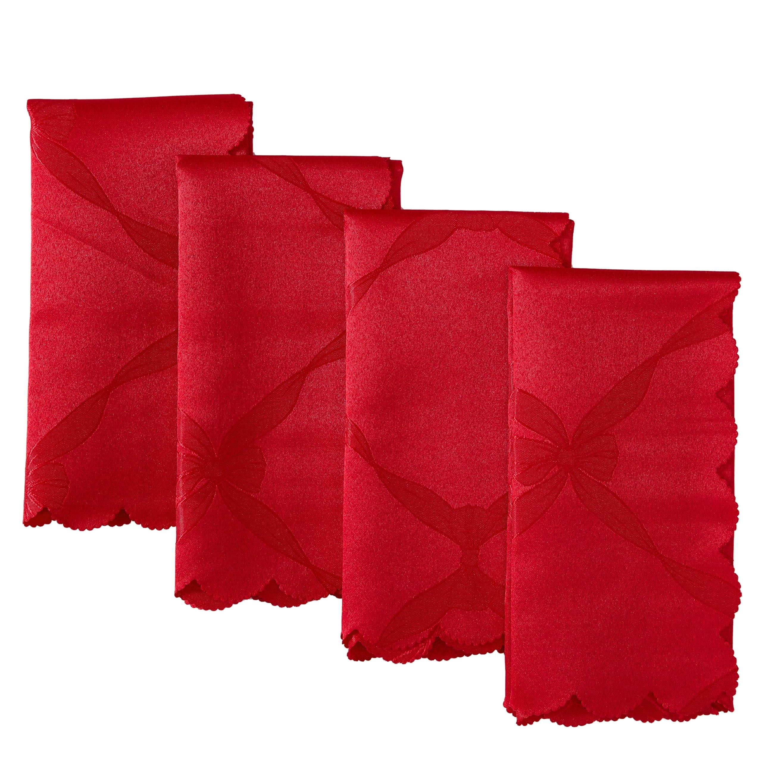 Christmas Holiday Red Ribbons and Bows Damask Set of 4 Fabric Napkins