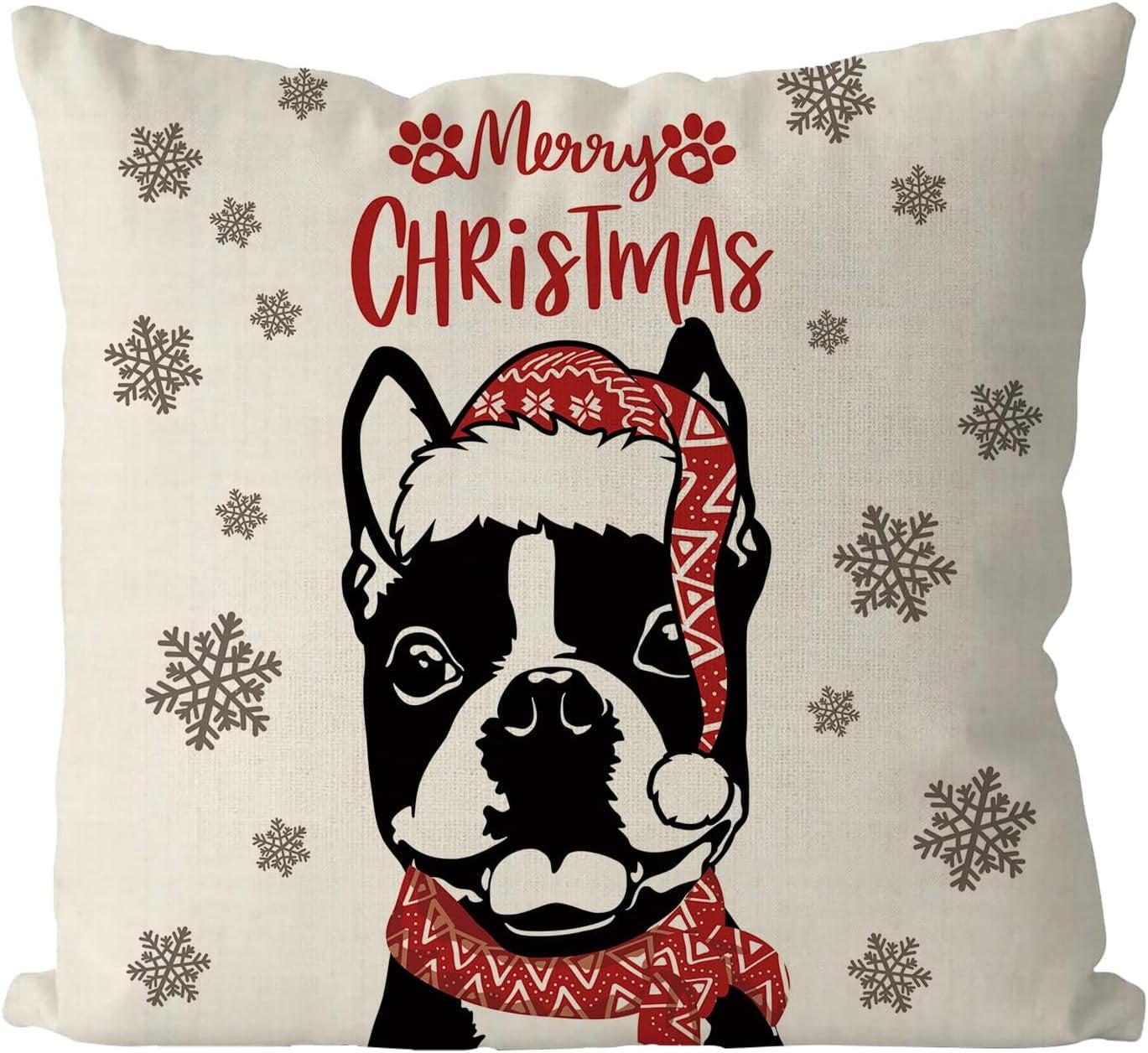 Christmas Poodle Print Beige Polyester Throw Pillow