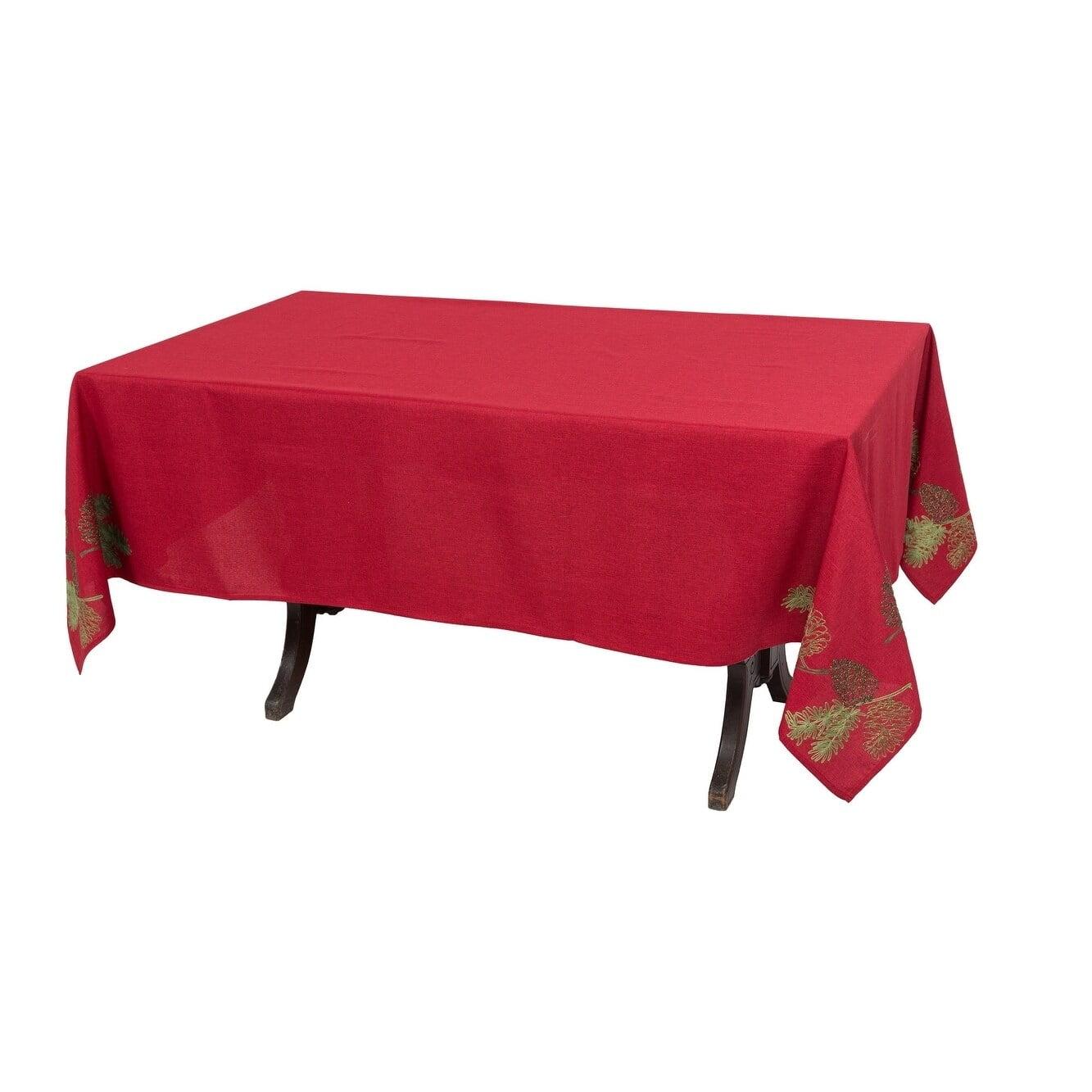 Christmas Pine Tree Branches Embroidered 60 by 84-Inch Tablecloth 70"x108"